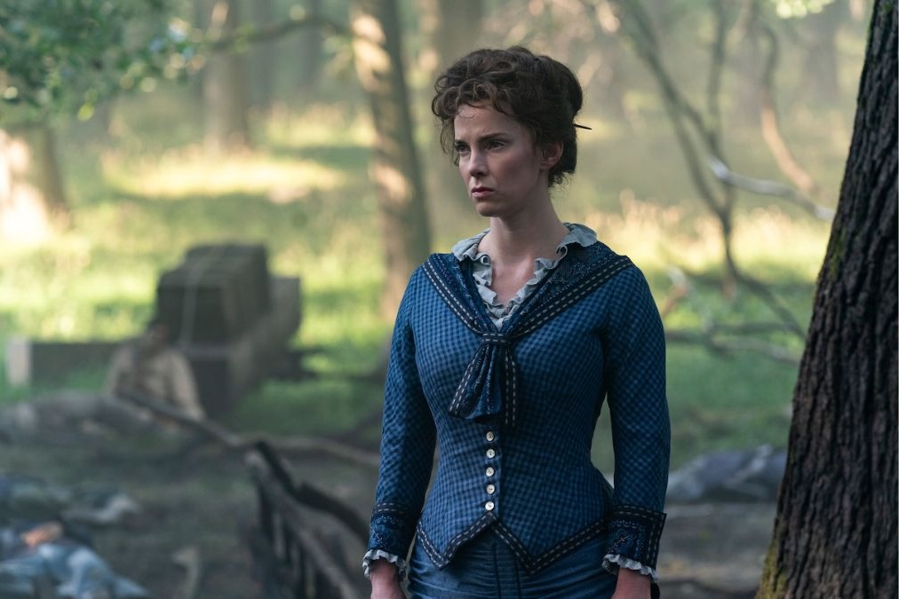 Betty Gilpin portrays First Lady Lucretia “Crete” Garfield in Death by Lightning on Netflix